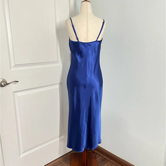 Bebe Satin Cowl Neck Midi Slip Dress royal blue size S - Picture 7 of 10